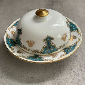Vintage Crown Staffordshire Marlborough Covered Butter Cheese Serving Dish RARE